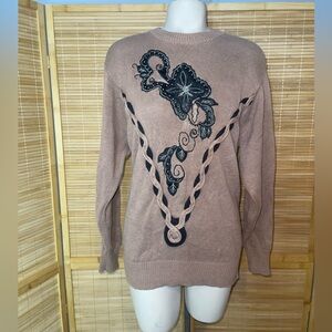 Vintage Cervelle tan black crew neck long sleeve sweater top shirt size large